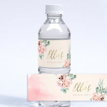 Load image into Gallery viewer, Blush Gold Floral Party Water Bottle Label - ROSANNA
