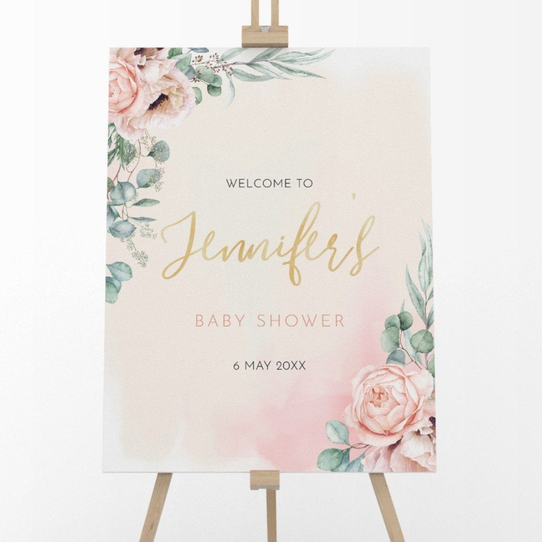 Blush Pink Floral Baby Girl Shower Welcome Board - ROSANNA