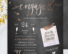 Load image into Gallery viewer, Chalkboard &amp; String Lights Engagement Party Invitation
