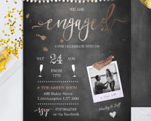 Load image into Gallery viewer, Chalkboard &amp; String Lights Engagement Party Invitation
