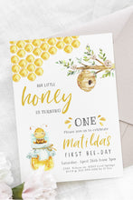 Load image into Gallery viewer, Cute Honey Bee First Birthday Invitation

