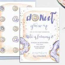 Load image into Gallery viewer, Donut Grow Up Birthday Invitation in Blue
