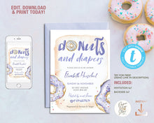 Load image into Gallery viewer, Donuts and Diapers Baby Boy Shower Invitation
