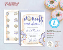 Load image into Gallery viewer, Donuts and Diapers Baby Boy Shower Invitation
