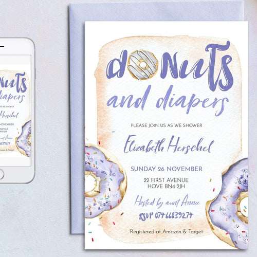 Donuts and Diapers Baby Boy Shower Invitation