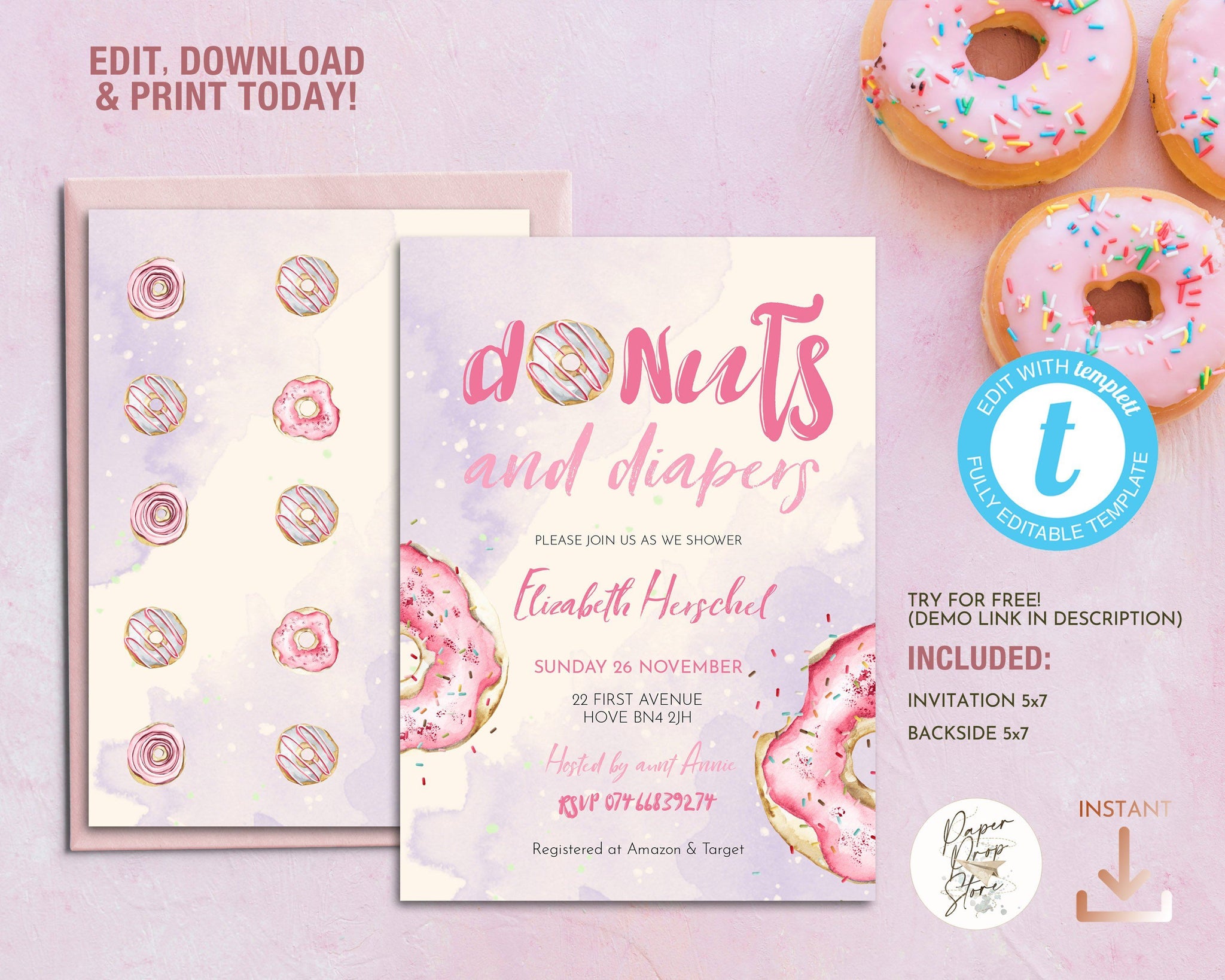 Diapers and donuts fashion invitation