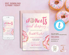 Load image into Gallery viewer, Donuts and Diapers Baby Girl Shower Invitation
