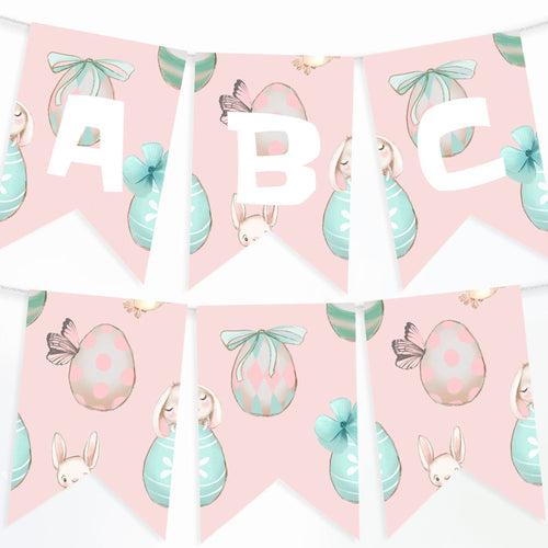 Easter Egg Hunt Pastel Pink Bunting Flags