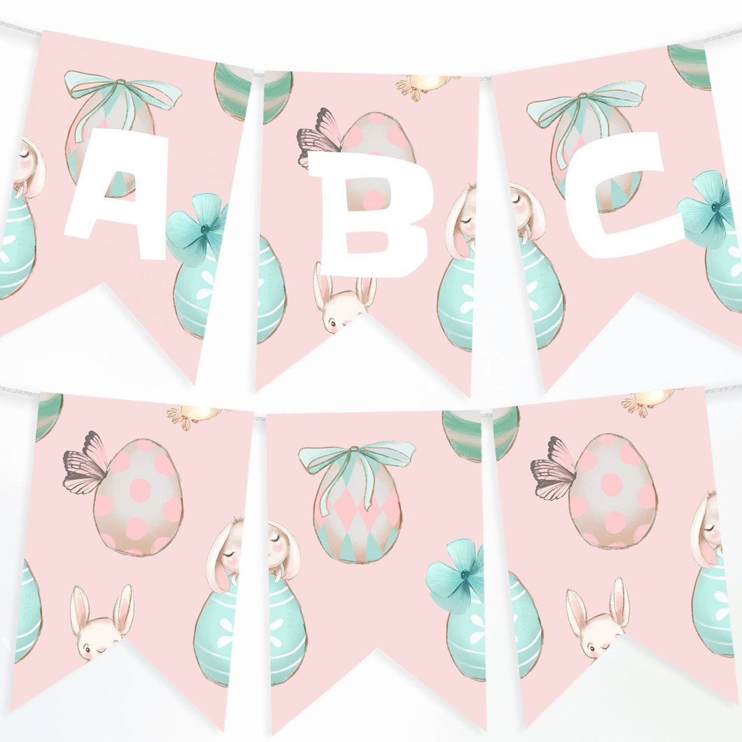 Easter Egg Hunt Pastel Pink Bunting Flags