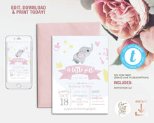Load image into Gallery viewer, Elephant Baby Girl Shower Invitation Template

