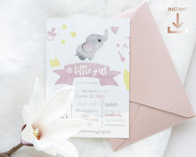 Load image into Gallery viewer, Elephant Baby Girl Shower Invitation Template
