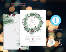 Load image into Gallery viewer, Evergreen Holly Berries Christmas Wedding Invitation - CAROL
