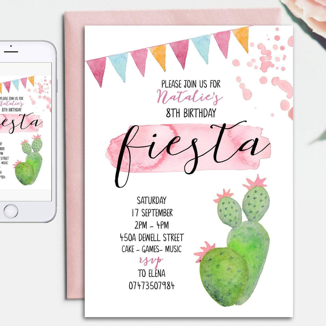Fiesta Birthday Invitation in Pink