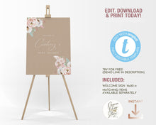 Load image into Gallery viewer, Floral Bunny Baby Girl Shower Welcome Board in Kraft Brown
