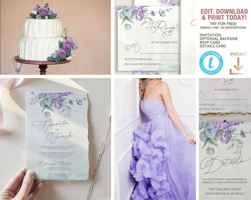 Lavender Lilac and Eucalyptus Wedding Invitation Suite - IRIS