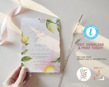 Load image into Gallery viewer, Lemon Greenery &amp; Roses Baby Girl Shower Invitation Set in Pink
