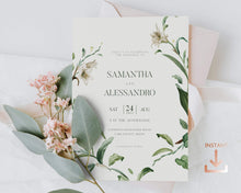 Load image into Gallery viewer, Lilies &amp; Green Foliage Botanical Full Wedding Invitation Suite - OLIVIA
