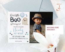 Load image into Gallery viewer, Little Boo Cute Blue Ghost Halloween Birthday Invitation

