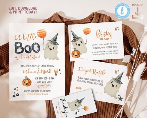 Little Boo Halloween Baby Shower Invitation and Inserts Set