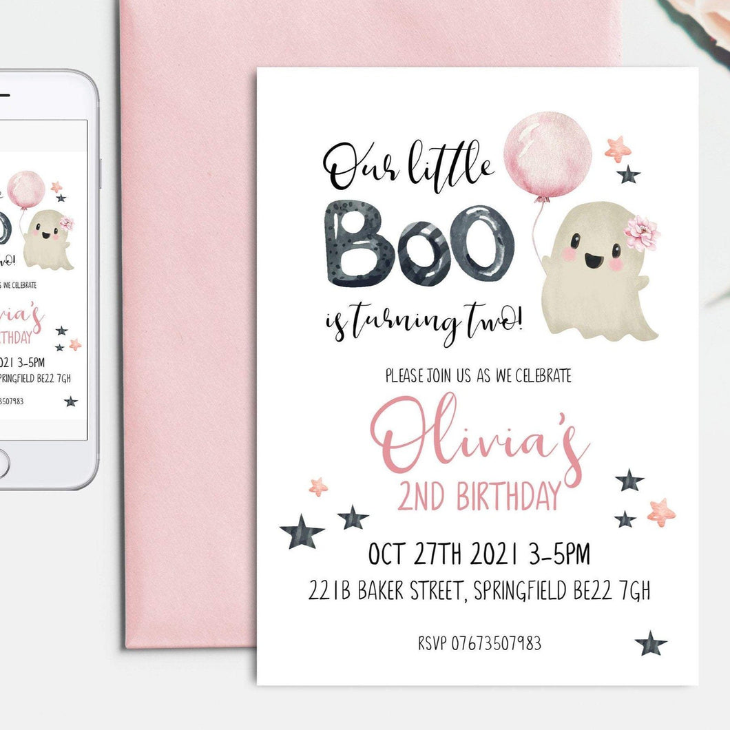 Little Boo Halloween Birthday Girl Invitation