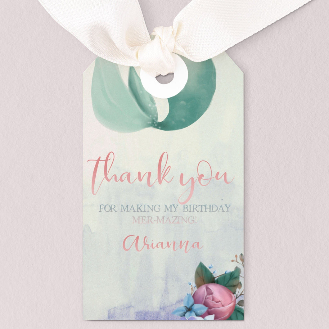 Little Mermaid Birthday printable Favor Tag, Under the Sea Party editable thank you tag
