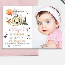 Load image into Gallery viewer, Little Pumpkin Fall Birthday Girl Photo Invitation
