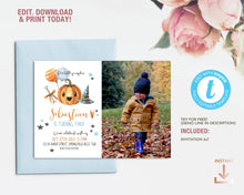 Load image into Gallery viewer, Little Pumpkin Fall Birthday Photo Invitation
