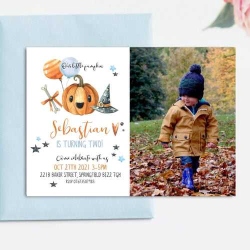 Little Pumpkin Fall Birthday Photo Invitation