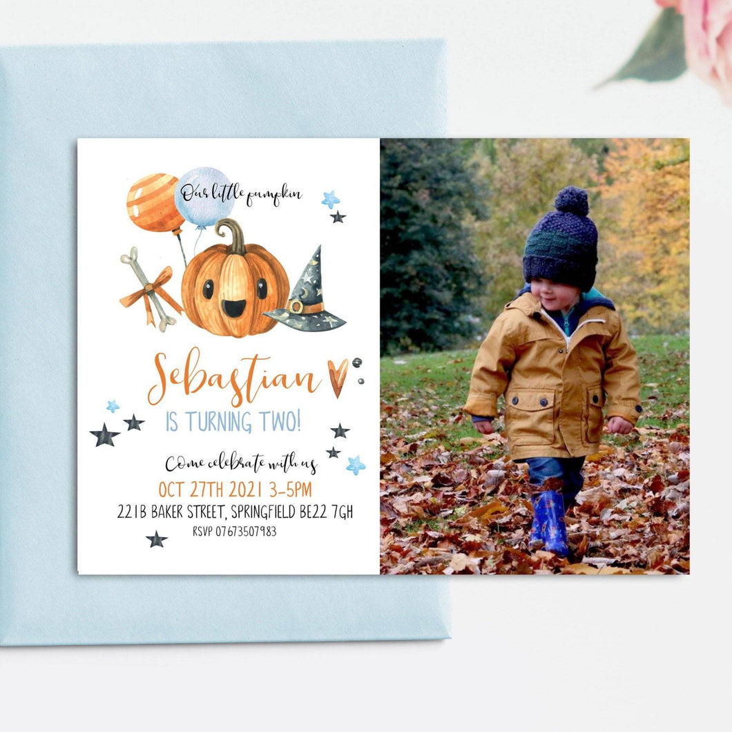 Little Pumpkin Fall Birthday Photo Invitation