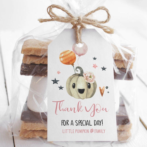 Little Pumpkin Halloween Party Favor Tag in Pink
