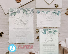 Load image into Gallery viewer, Muted Green Eucalyptus &amp; Silver Full Wedding Stationery Suite - APRIL
