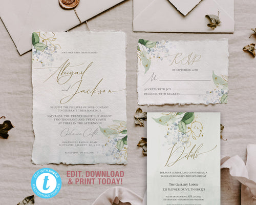 Olive Sage & Gold Greenery Wedding Invitation Suite - LEANNE