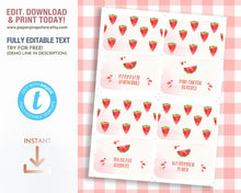 Load image into Gallery viewer, Pink Watermelon Party Food Label Editable Template, One in a Melon, First Birthday, Printable Download

