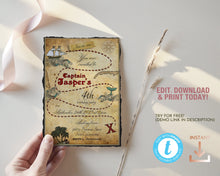 Load image into Gallery viewer, Pirate Map Treasure Hunt Birthday Invitation
