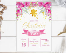 Load image into Gallery viewer, Pixie Dust Fairy birthday invitation in Pink &amp; Gold
