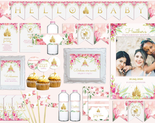 Princess Gold & Pink Cinderella Baby Shower Party Pack