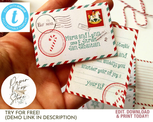Printable Elf letters to kids, Editable Festive Christmas Elf Notes