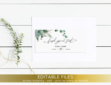 Load image into Gallery viewer, Printable Wedding Seating Chart template, Editable DIY Hanging Cards seating plan, Greenery Eucalyptus Elegant Reception Welcome Boho Chart
