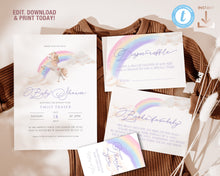 Load image into Gallery viewer, Rainbow &amp; Unicorn Baby Shower Invitation Set

