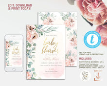 Load image into Gallery viewer, Rose and Eucalyptus Baby Shower Invitation Set - ROSANNA
