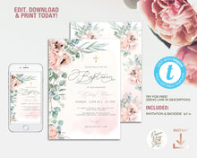Load image into Gallery viewer, Rose and Eucalyptus Baptism Invitation - ROSANNA
