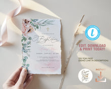 Load image into Gallery viewer, Rose and Eucalyptus Baptism Invitation - ROSANNA
