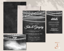 Load image into Gallery viewer, Rustic Chalkboard &amp; String Lights Wedding Invitation Suite
