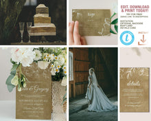 Load image into Gallery viewer, Rustic Kraft Brown &amp; Lace Country Wedding Invitation Suite
