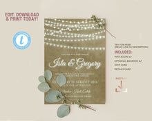 Load image into Gallery viewer, Rustic Kraft Brown &amp; String Lights Wedding Invitation Suite
