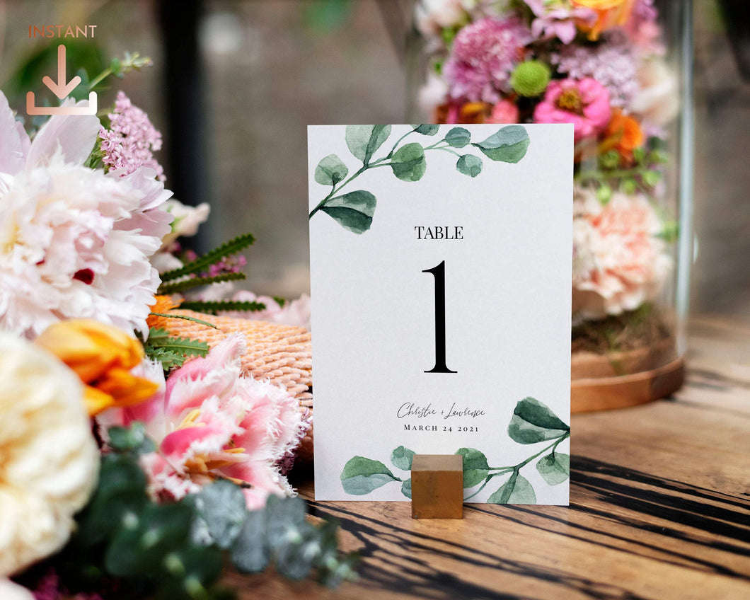 Sage Green Table Number Sign, Wedding Table Numbers, Eucalyptus Editable Greenery Table Decor, Instant Download, Elegant Reception printable