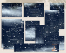 Load image into Gallery viewer, Starry Night Celestial Full Wedding Invitation Suite in Dark Blue with Silver Stars - NOVA
