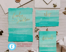 Load image into Gallery viewer, Tropical Beach Wedding Invitation Suite in Turquoise - WAVES
