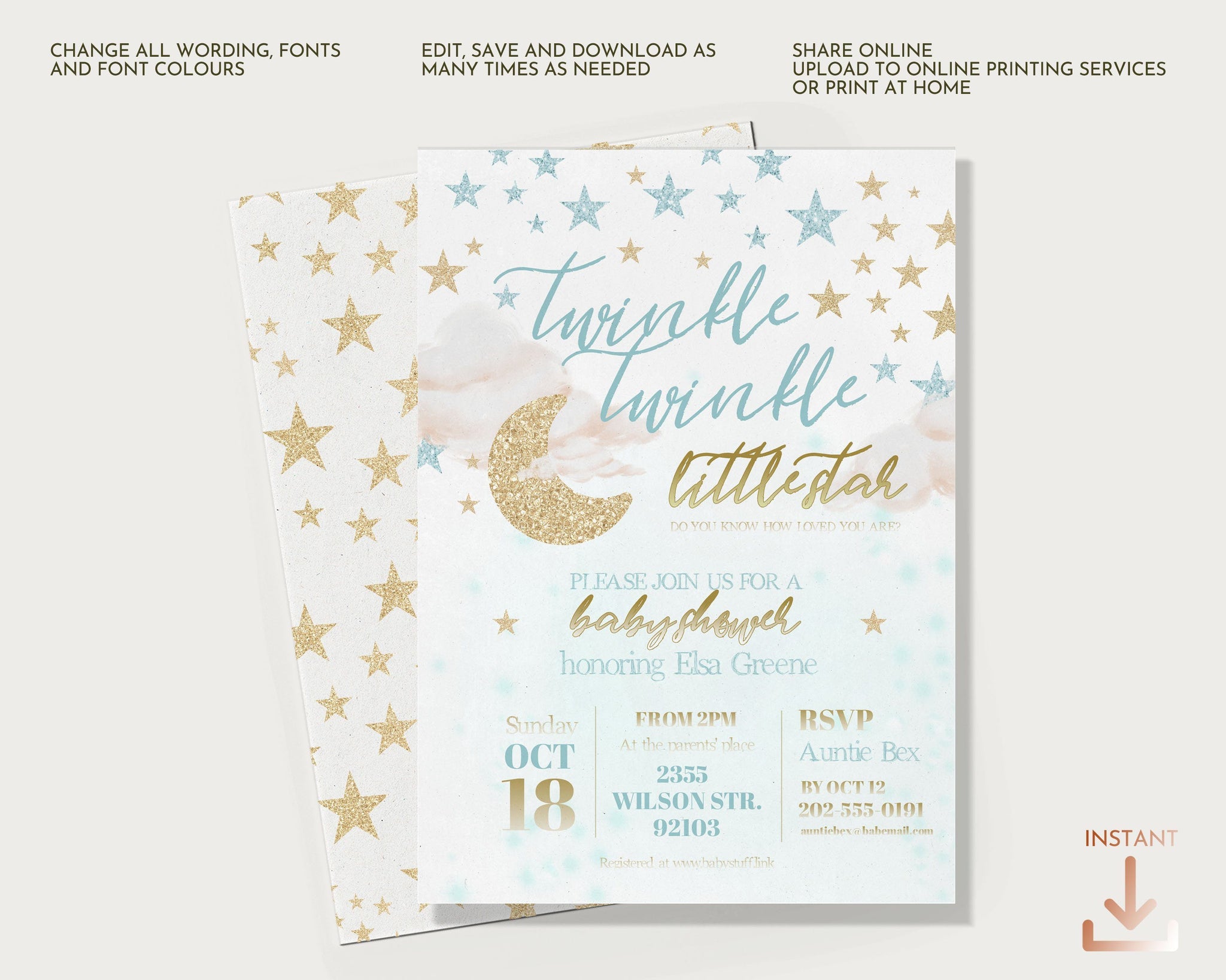 Twinkle Twinkle Little Star Baby Boy Shower Invitation Set – PaperPropsUK, image size:2048x1638