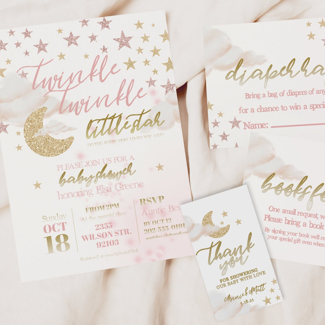 Twinkle Twinkle Little Star Baby Girl Shower Invitation Set